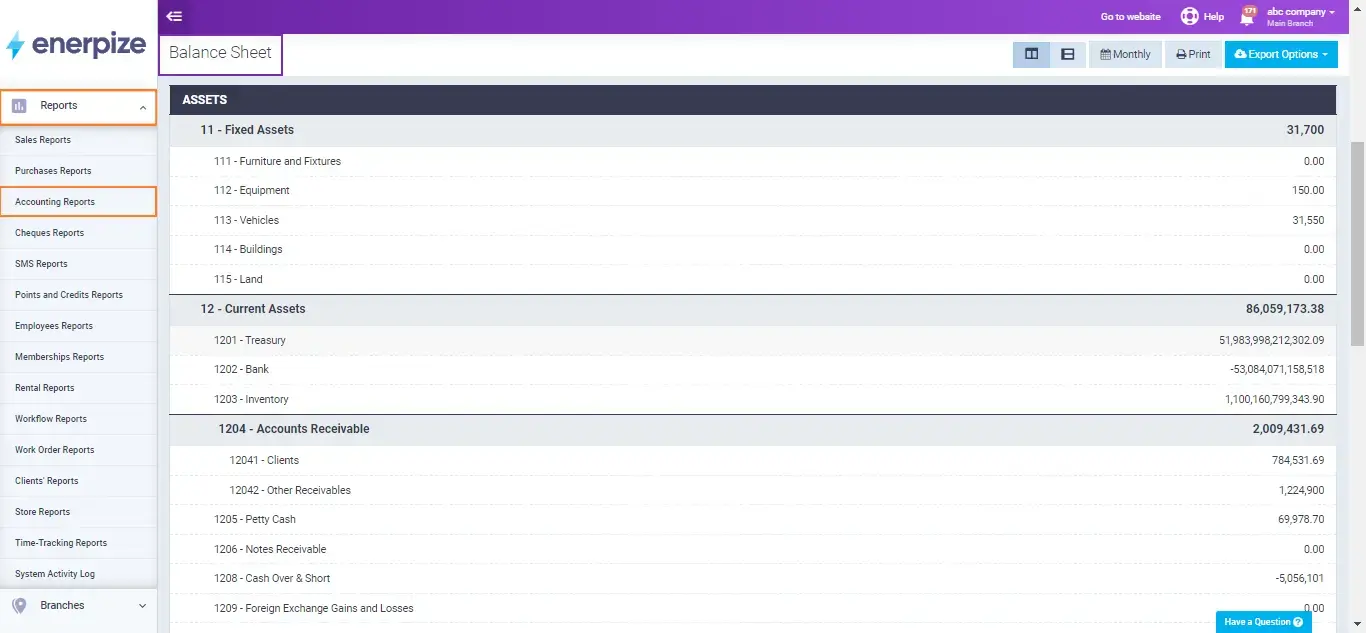 balance sheet with enerpize