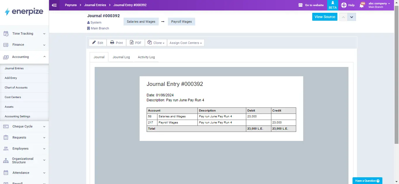 Payroll Journal Entries with Enerpize