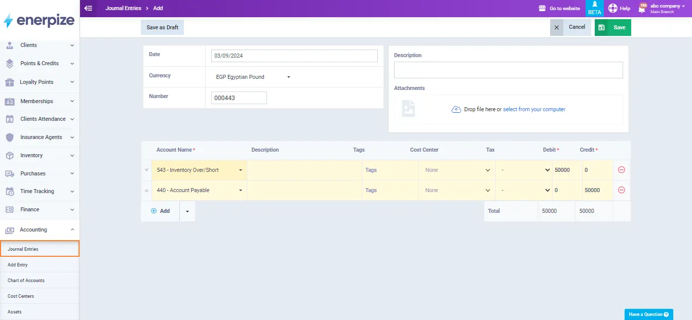 intercompany entries with enerpize